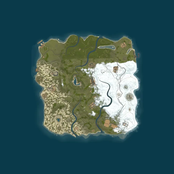 Map of RUSTOLUTION.GG 2x Monthly | Solo ONLY | 50% Upkeep | No BP Wipe